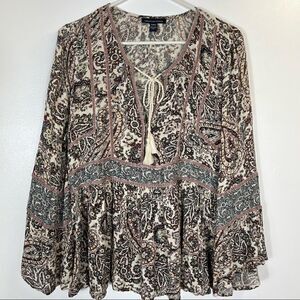 American Eagle Boho Paisley Print Peasant Top Size M